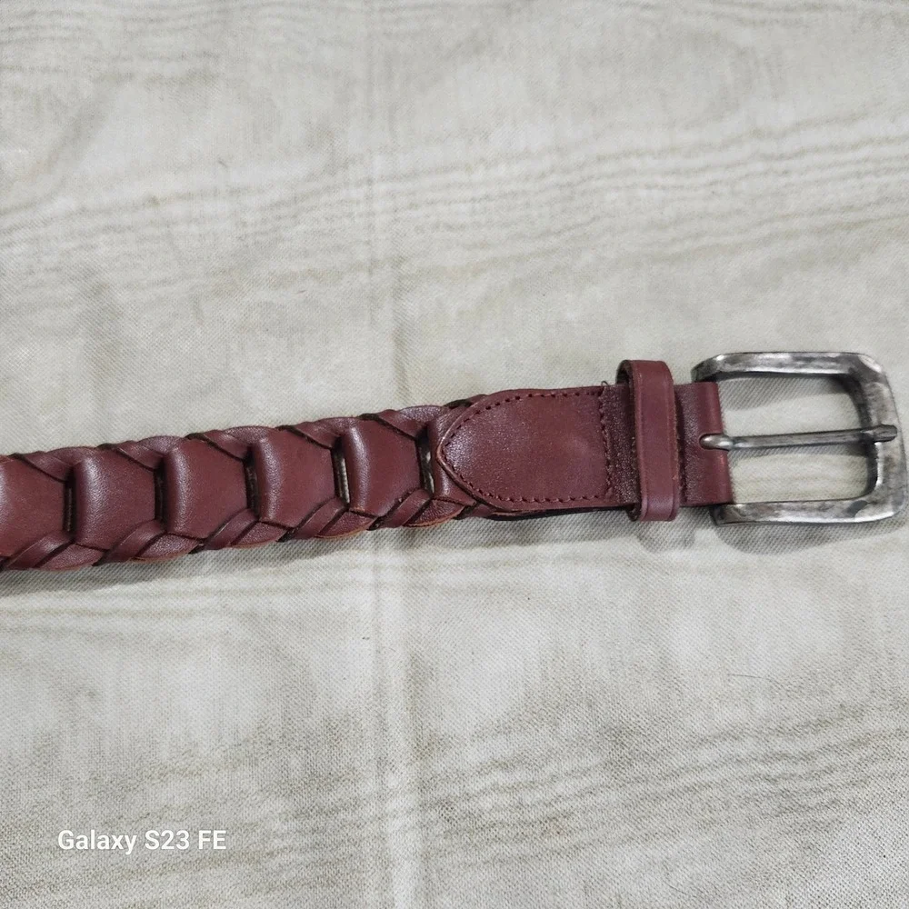 Unbranded Braided Leather Belt Mens 40 Brown Woven Distressed Buckle‎ 21180